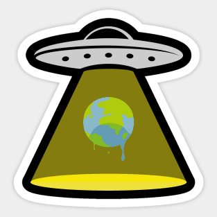 Alien Invasion with ufo and melting earth Sticker